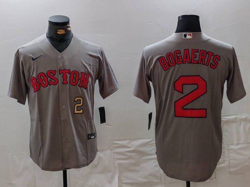 Men Boston Red Sox 2 Bogaerts Grey Game 2025 Nike MLB Jersey style 2